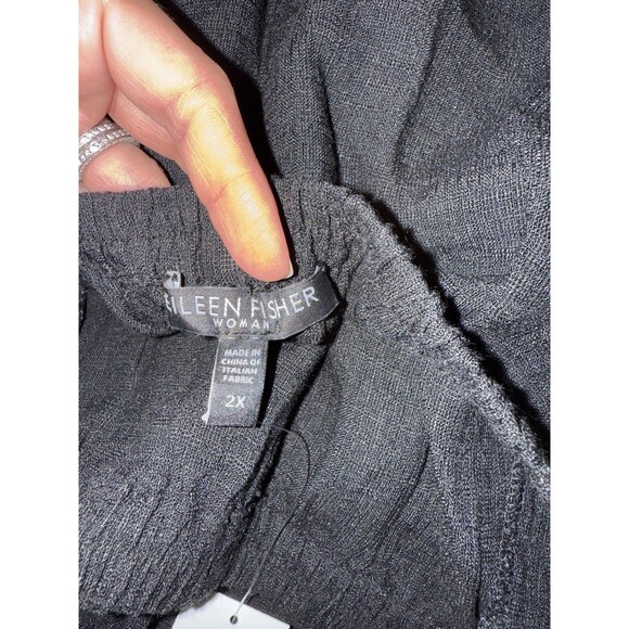 EILEEN FISHER Washable Crepe Wide Leg Pant 2XL Black Linen Blend Lagenlook New - Picture 11 of 13